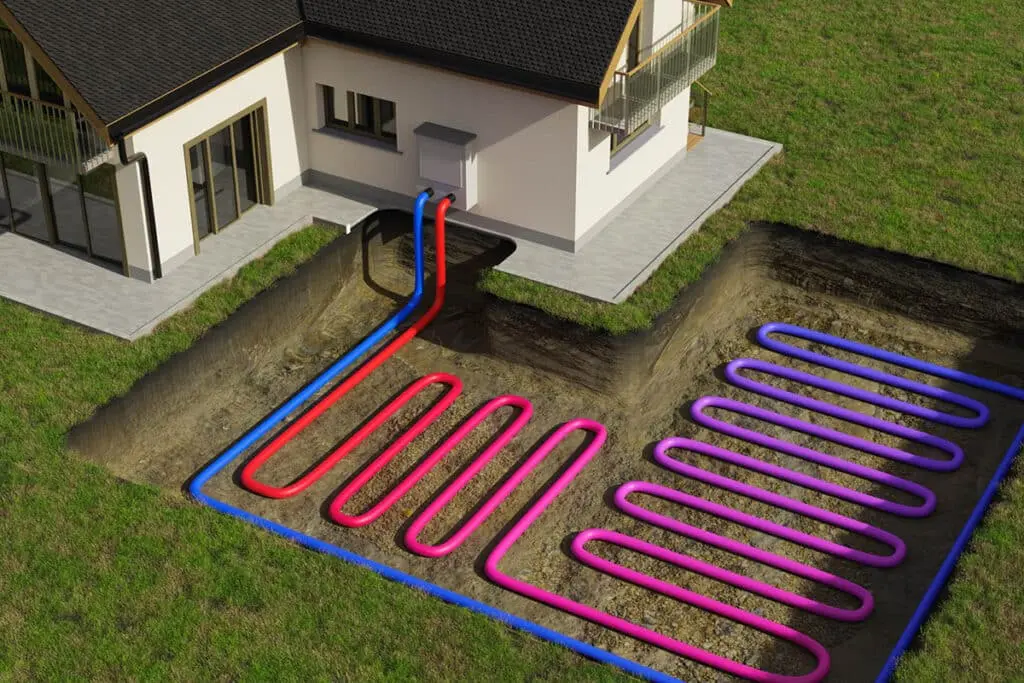 A geothermal heat pump system serving a Massachusetts home.
